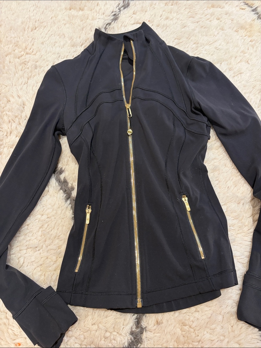 lululemon athletica Black Bomber Jacket with Gold Zippers size 2